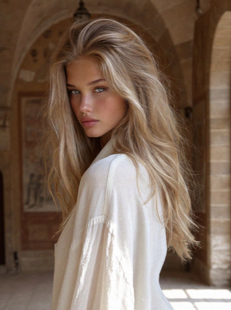 Victoria van der Berg inside a rock-cut church near Matera in Italy