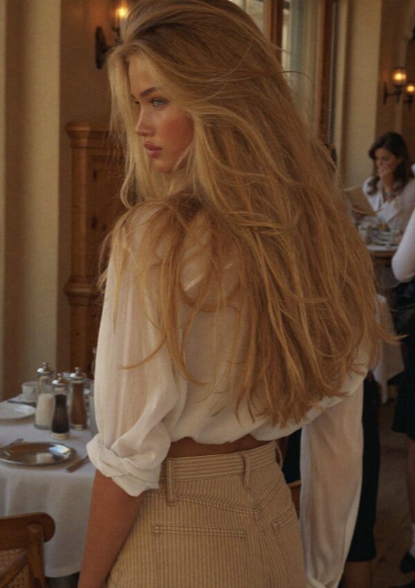 Victoria van der Berg at her table in the family restaurant on Salina in the Aeolian Islands