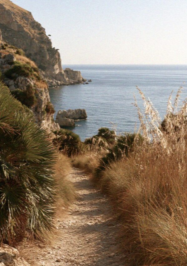 The coast path above the sea in the Zingaro reserve near Scopello, west of Palermo in Sicily