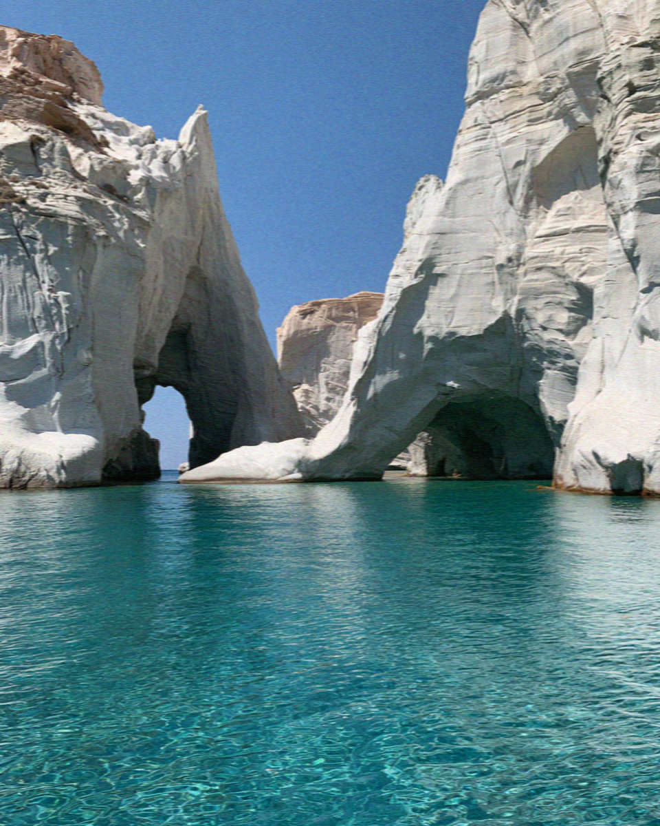 The white rock arches and turquoise water at Kleftiko on Milos