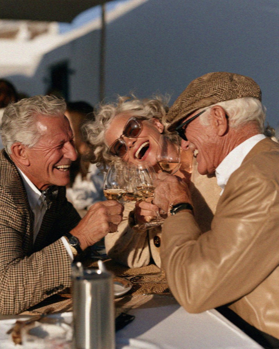 Guests laughing and raising their glasses at a wine tasting near Pyrgos on Santorini